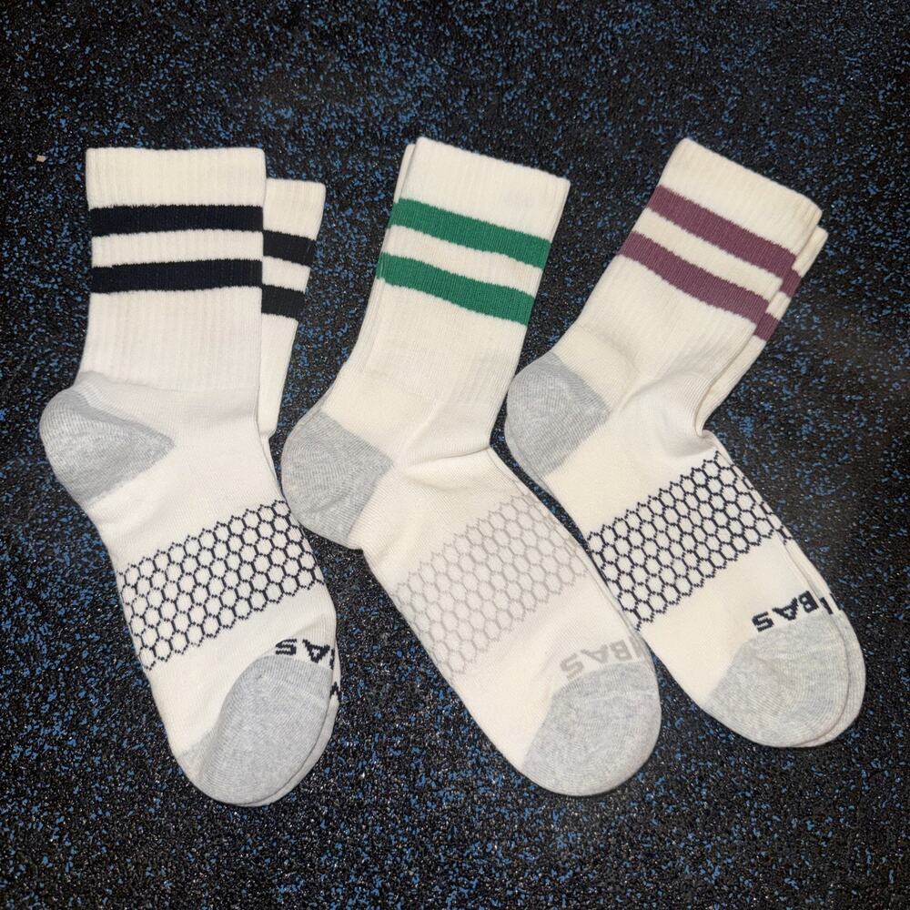 Bombas Vintage Style Stripe Calf Socks Lot Of 3 Size M Black Green & Purple